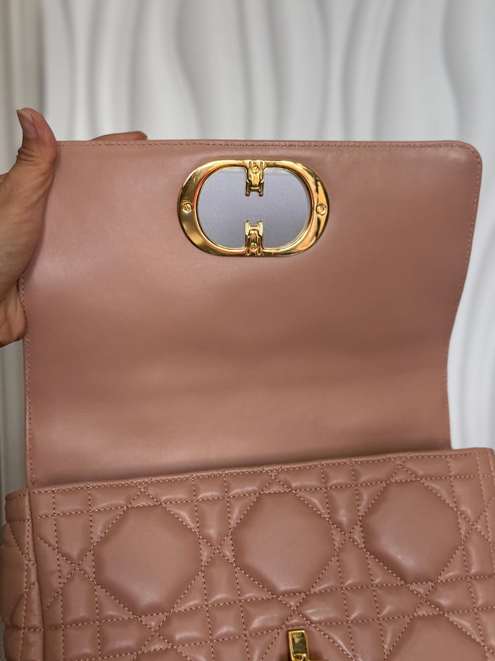 Dior Caro Flap Bag in Rose De Ven Calfskin GHW Medium 25 cms
