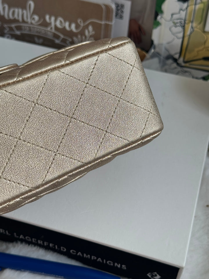 Chanel 21P series 31 Iridescent Gold Lambskin LGHW Mini Rectangular Flap Bag