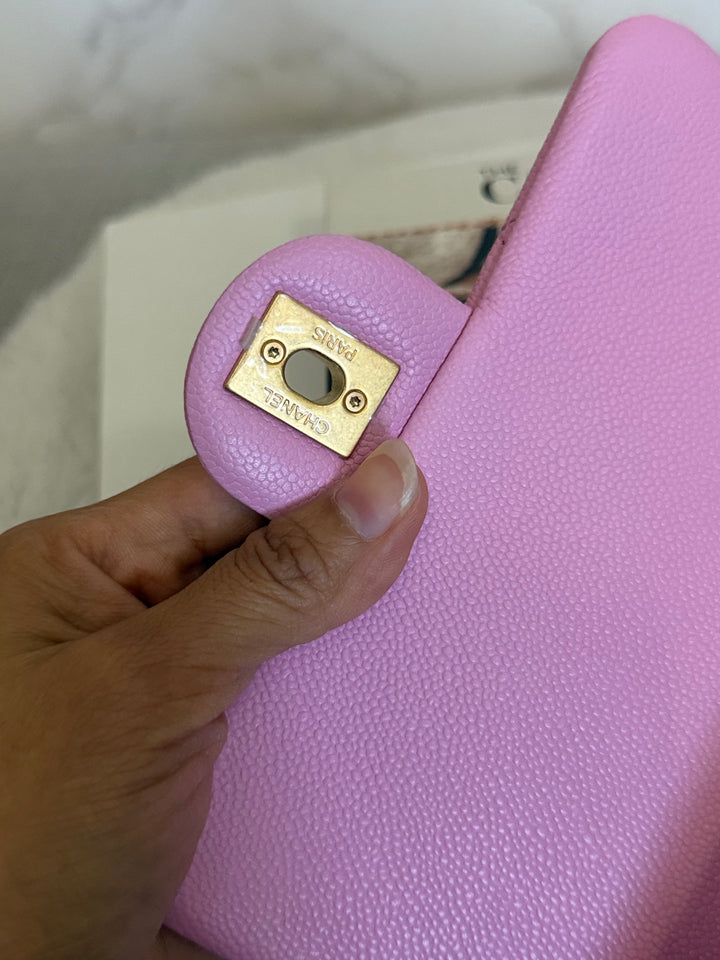 CHANEL 23P Mauve Pink Caviar Heart Adjustable Chain Aged GHW Mini Flap Bag 2023