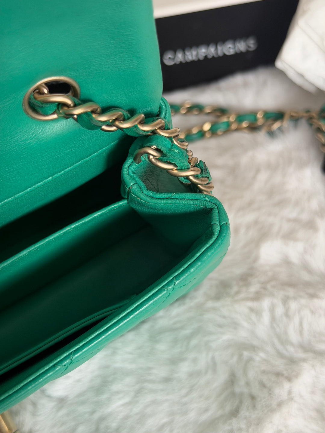 CHANEL series 21 Green Lambskin Brushed GHW Extra Mini Flap Bag 7.5 inches (discontinued line)
