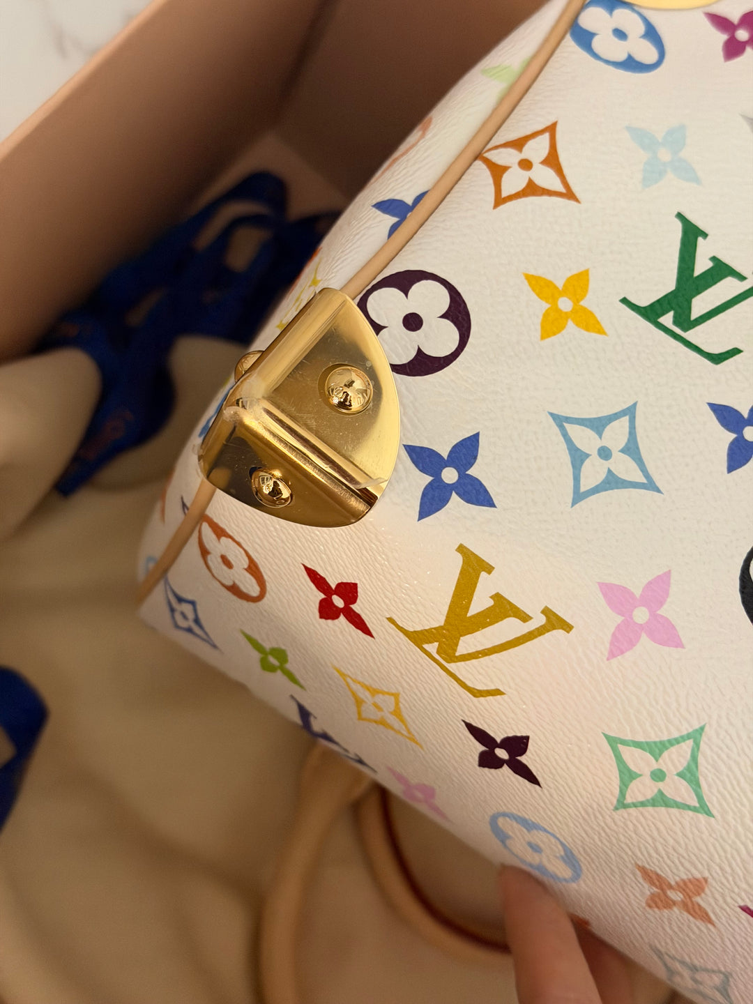 LOUIS VUITTON LV TM x LV Takashi Murakami Blanc White Multicolored Monogram canvas Speedy Bandouliere 25