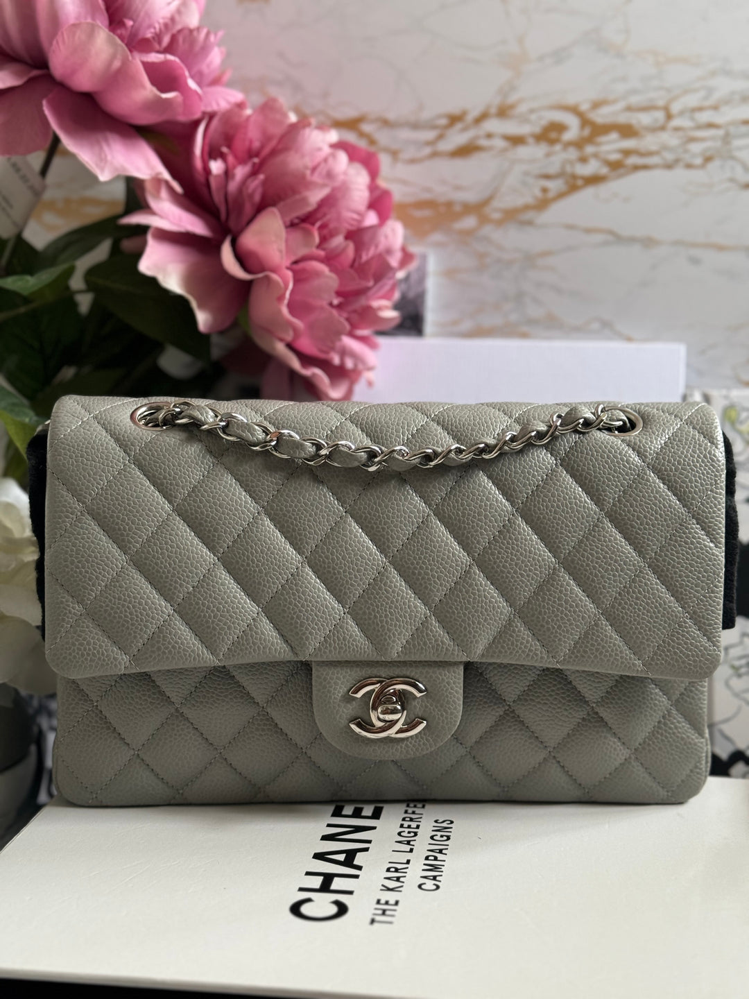 CHANEL series 19 Grey Caviar SHW Medium ML Double Flap Bag 14B collection 2014
