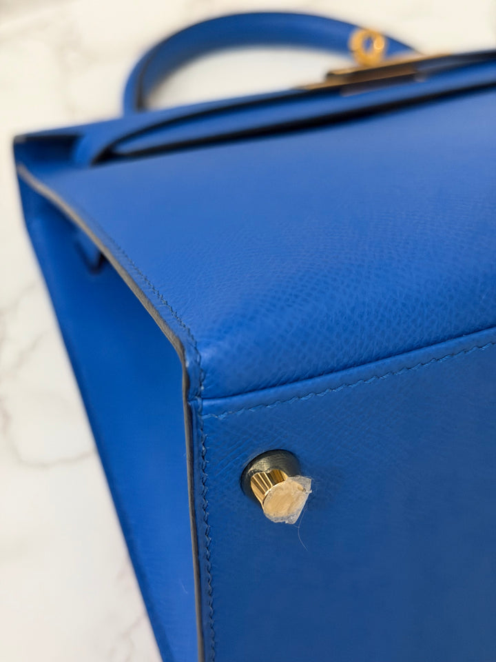 Hermes Blue Hydra Epsom Sellier Kelly 28 GHW Stamp C 2018