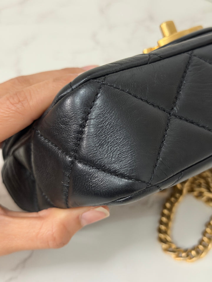 CHANEL Resin CC Black Lambskin Aged GHW Seasonal Flap Bag 2023