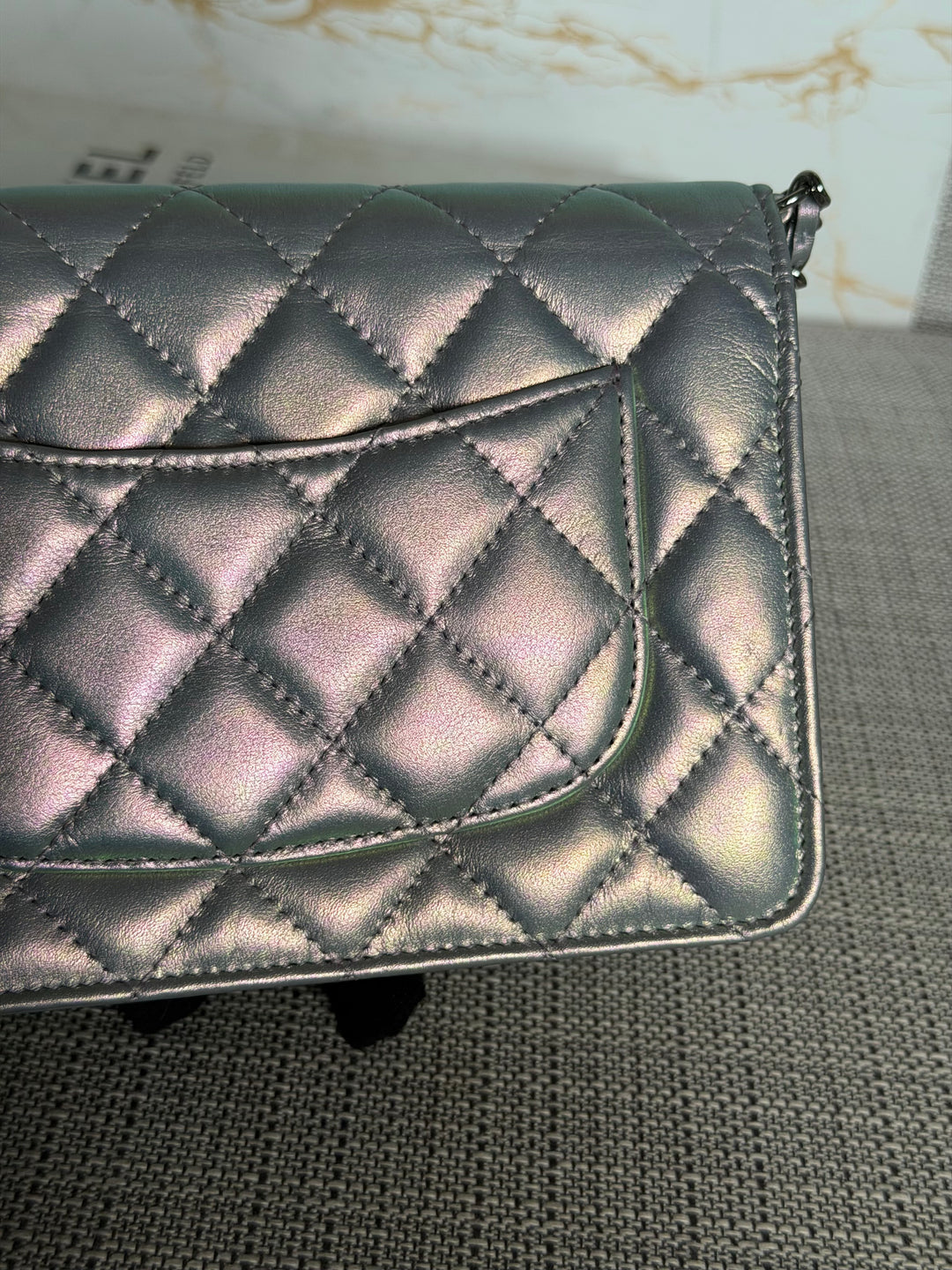 CHANEL Silver Lambskin SHW Classic Wallet on Chain (WOC) 2022