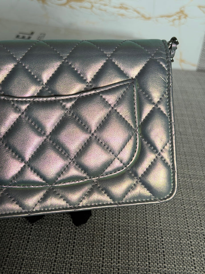CHANEL Silver Lambskin SHW Classic Wallet on Chain (WOC) 2022