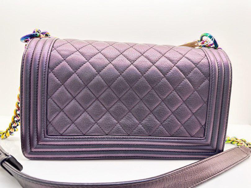 Chanel 16C 2016 Cruise collection series 21 Purple Iridescent Calf skin rainbow mermaid hardware Le Boy Old Medium Flap Bag