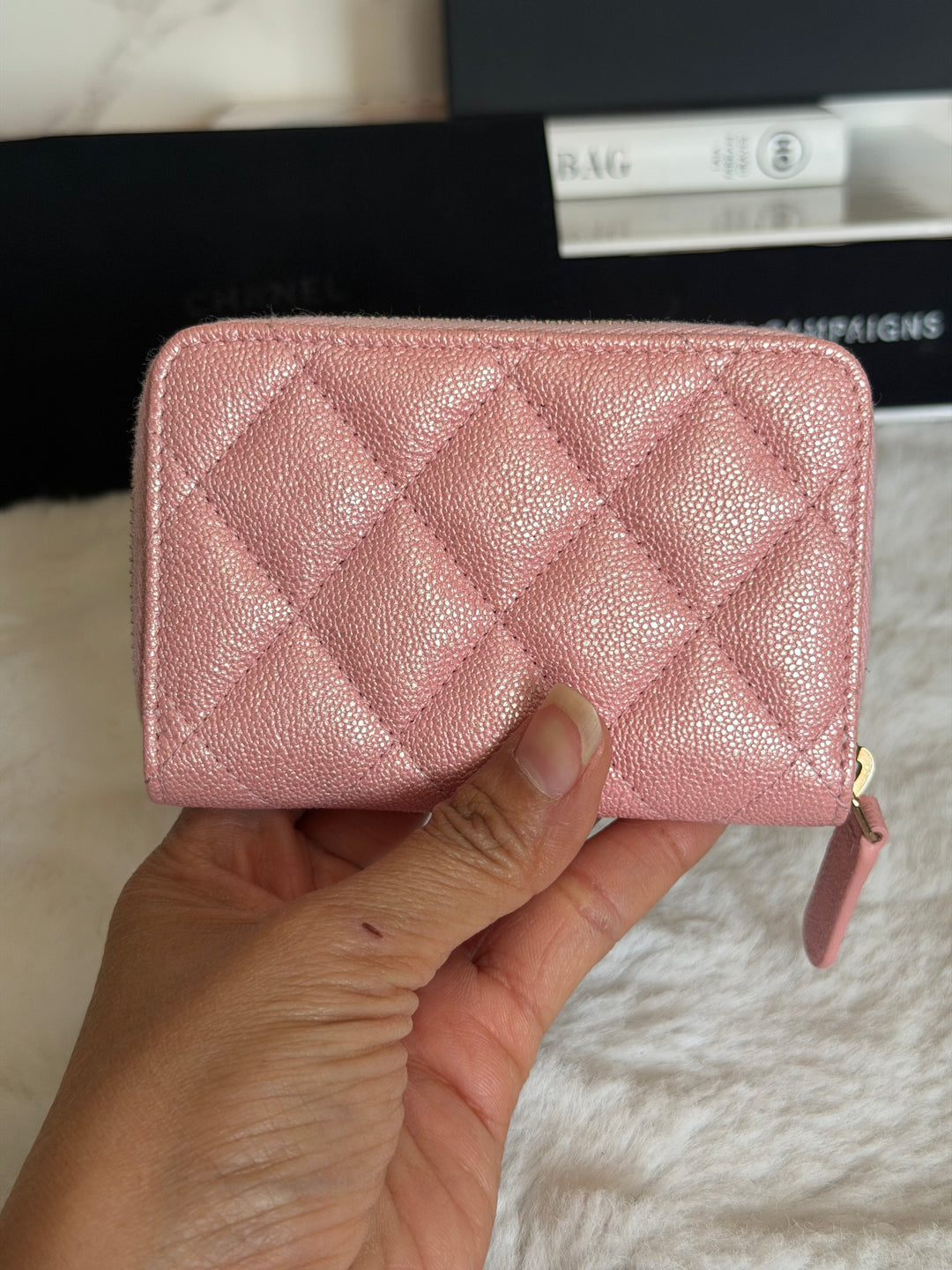 CHANEL 19S iridescent pink caviar LGHW Zippy Coin Purse series 27 2019
