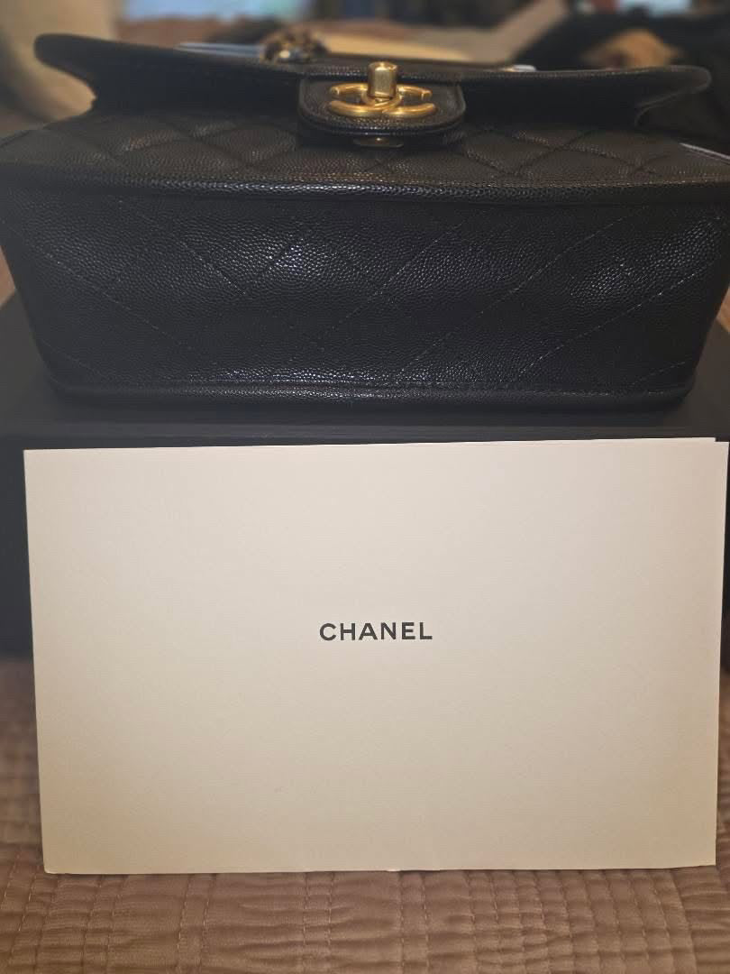 CHANEL 25B 2025 Top Handle Black Caviar Aged GHW with Charm