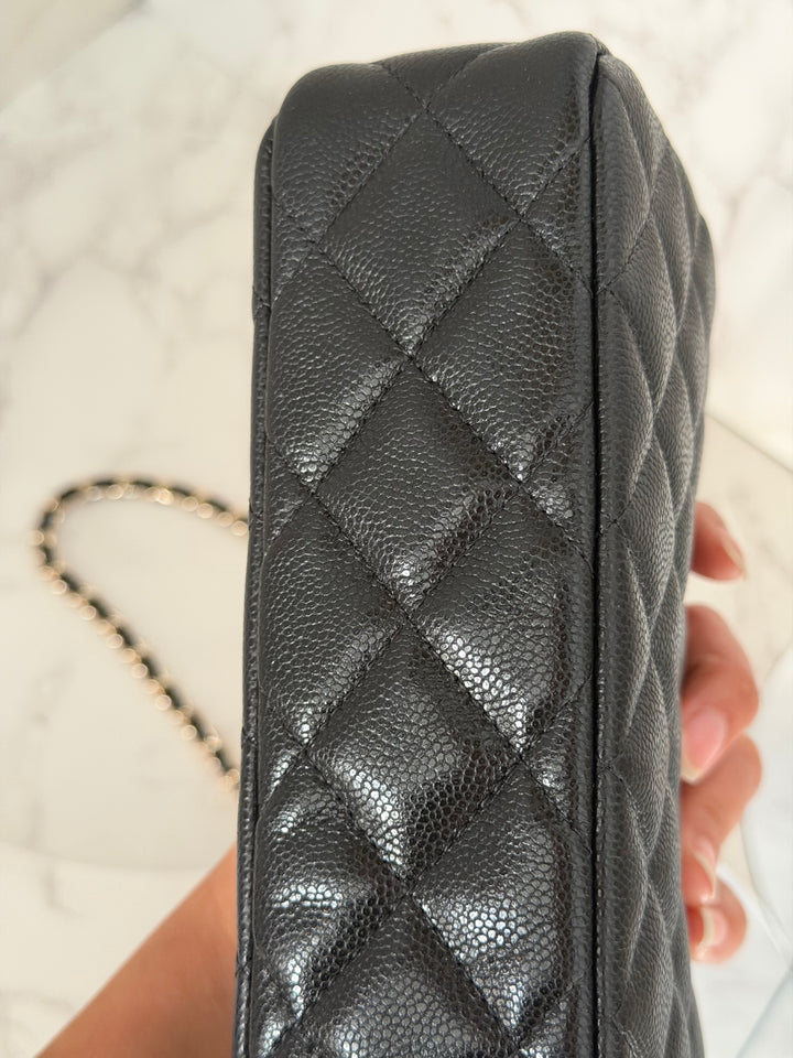 CHANEL New style Clutch/Wallet on Chain WOC in Black caviar LGHW and Burgundy lining 2025