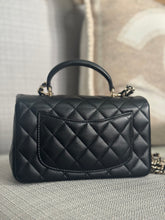 Load image into Gallery viewer, Chanel Black Lambskin Top Handle Mini Rectangular Flap Bag with Champagne GHW
