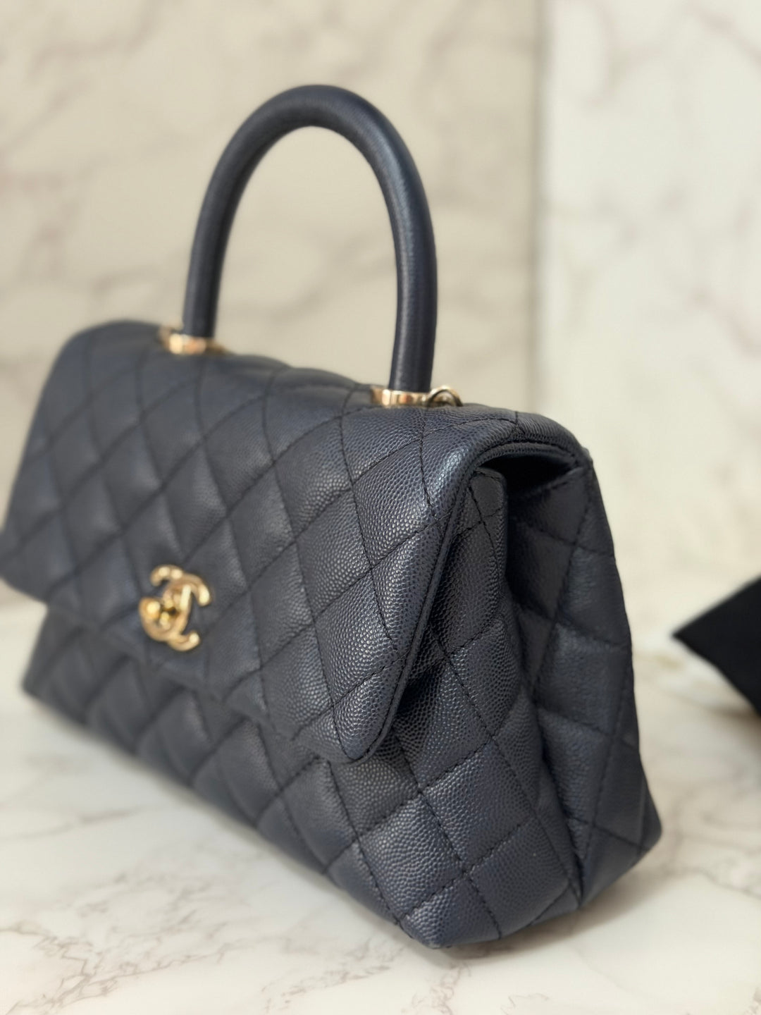 CHANEL series 30 2020 Navy Blue Caviar LGHW Small Coco Handle Flap Bag with Detachable Strap