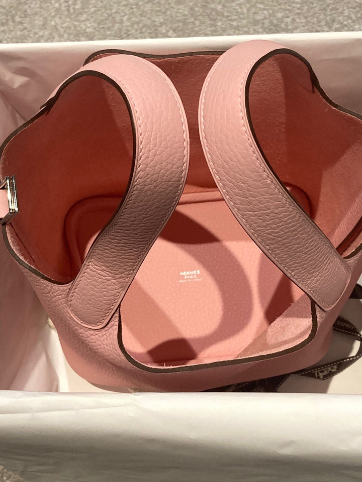 Hermes Rose Sakura Palladium Hardware Picotin 18 (stamp W)