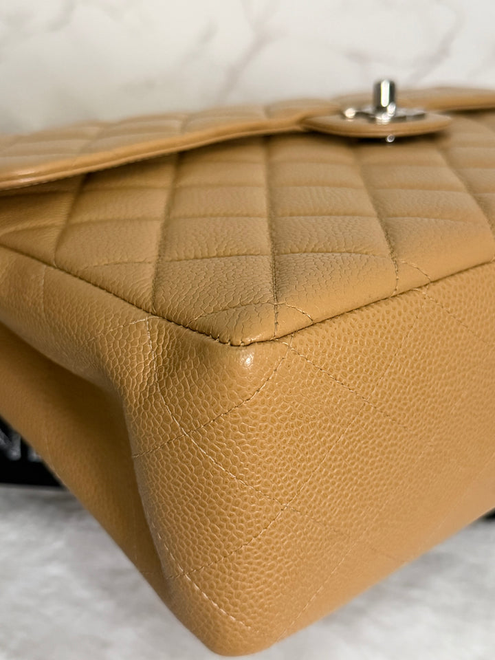 CHANEL series 6 Dark Beige Caviar SHW Vintage Jumbo Single Flap Bag