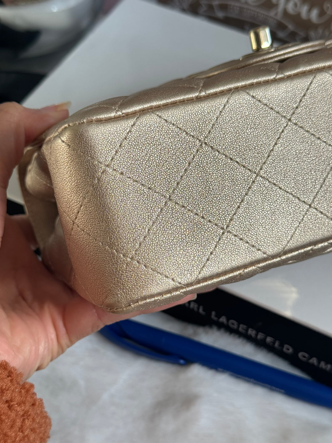 Chanel 21P series 31 Iridescent Gold Lambskin LGHW Mini Rectangular Flap Bag
