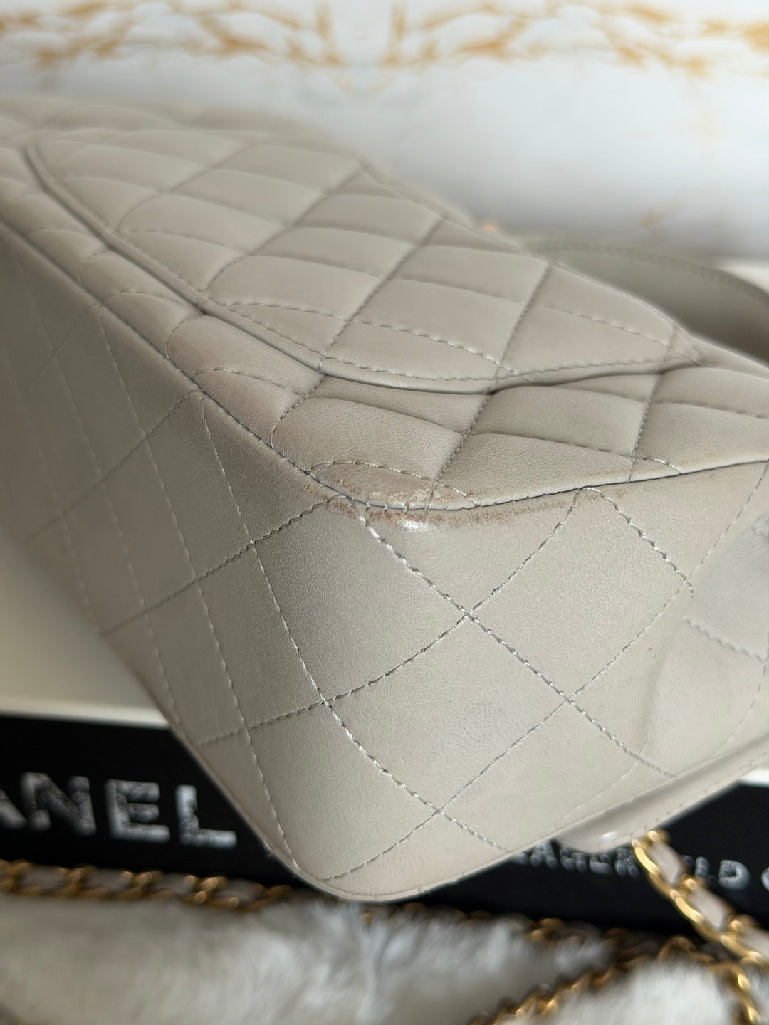 CHANEL Grey Lambskin aged GHW Mini Rectangular Flap bag Top Handle 2021 21A collection