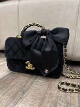 Load image into Gallery viewer, CHANEL 25K Collection 2025 Black Velvet Bow LGHW Mini Rectangular Flap Bag with Metal Top Handle
