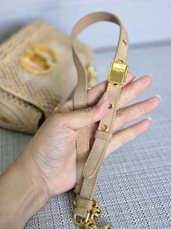 DIOR Cannage Woven Raffia and Suede in Beige GHW size SMALL