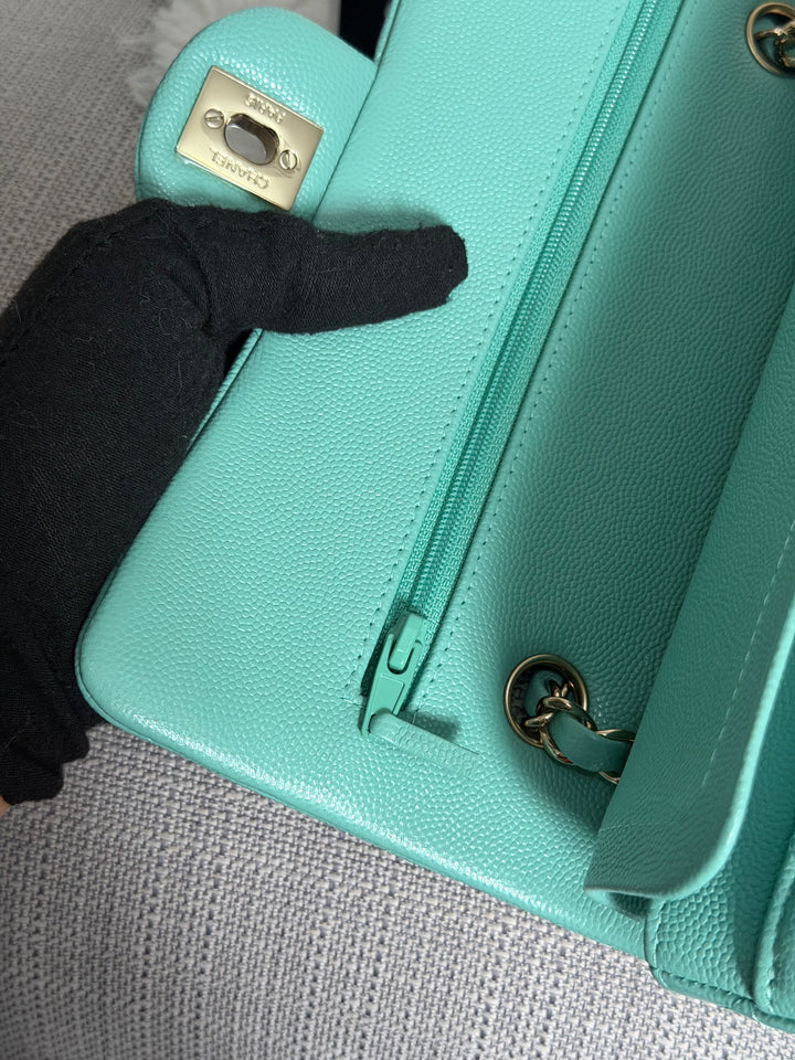 CHANEL 21S series 31 Tiffany Green/Blue Caviar LGHW Small Timeless Classic Double Flap Bag 2021 super rare