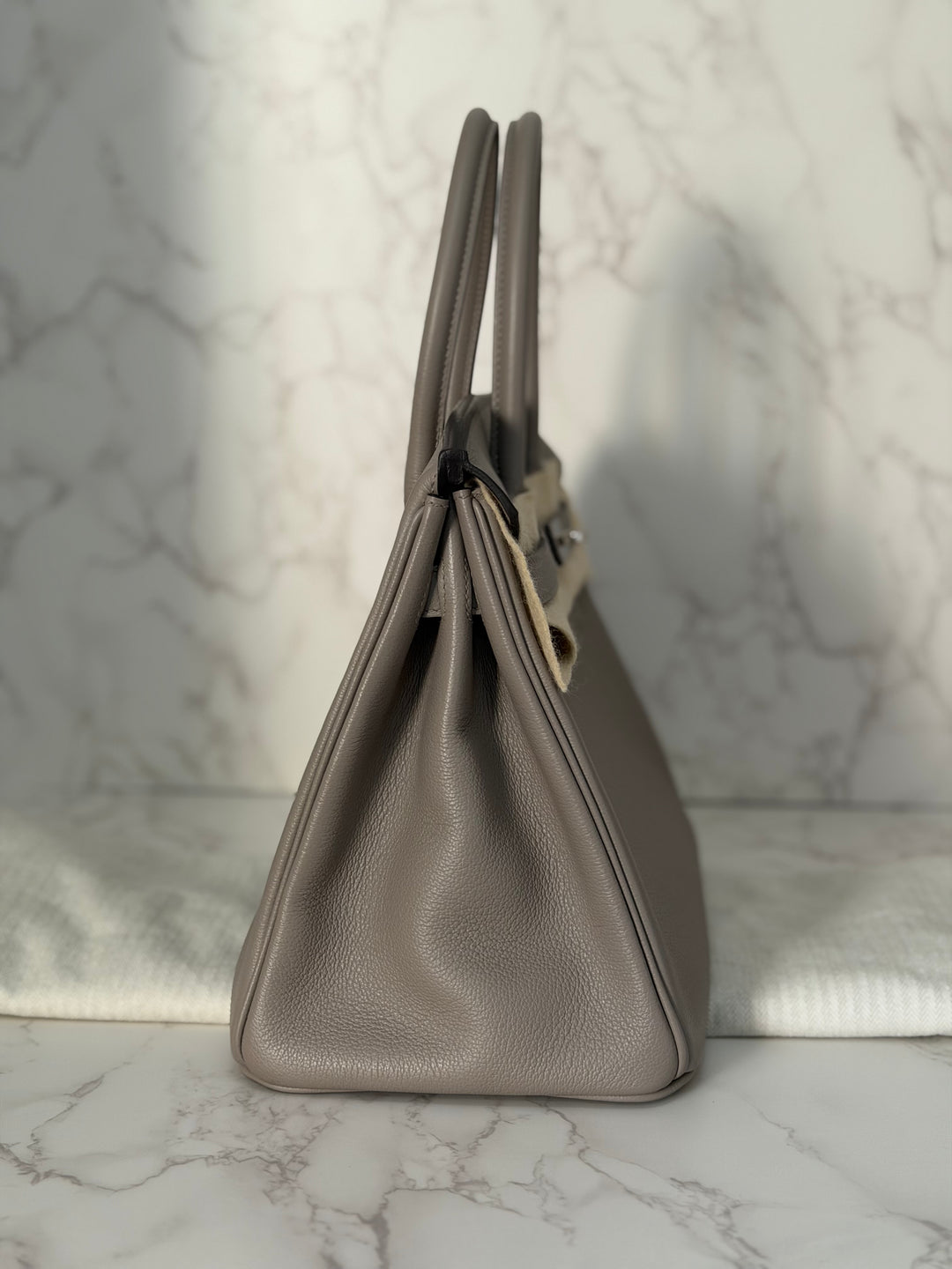 HERMES Gris Asphalt Leather Birkin 30 Bag Palladium Hardware Stamp D 2019