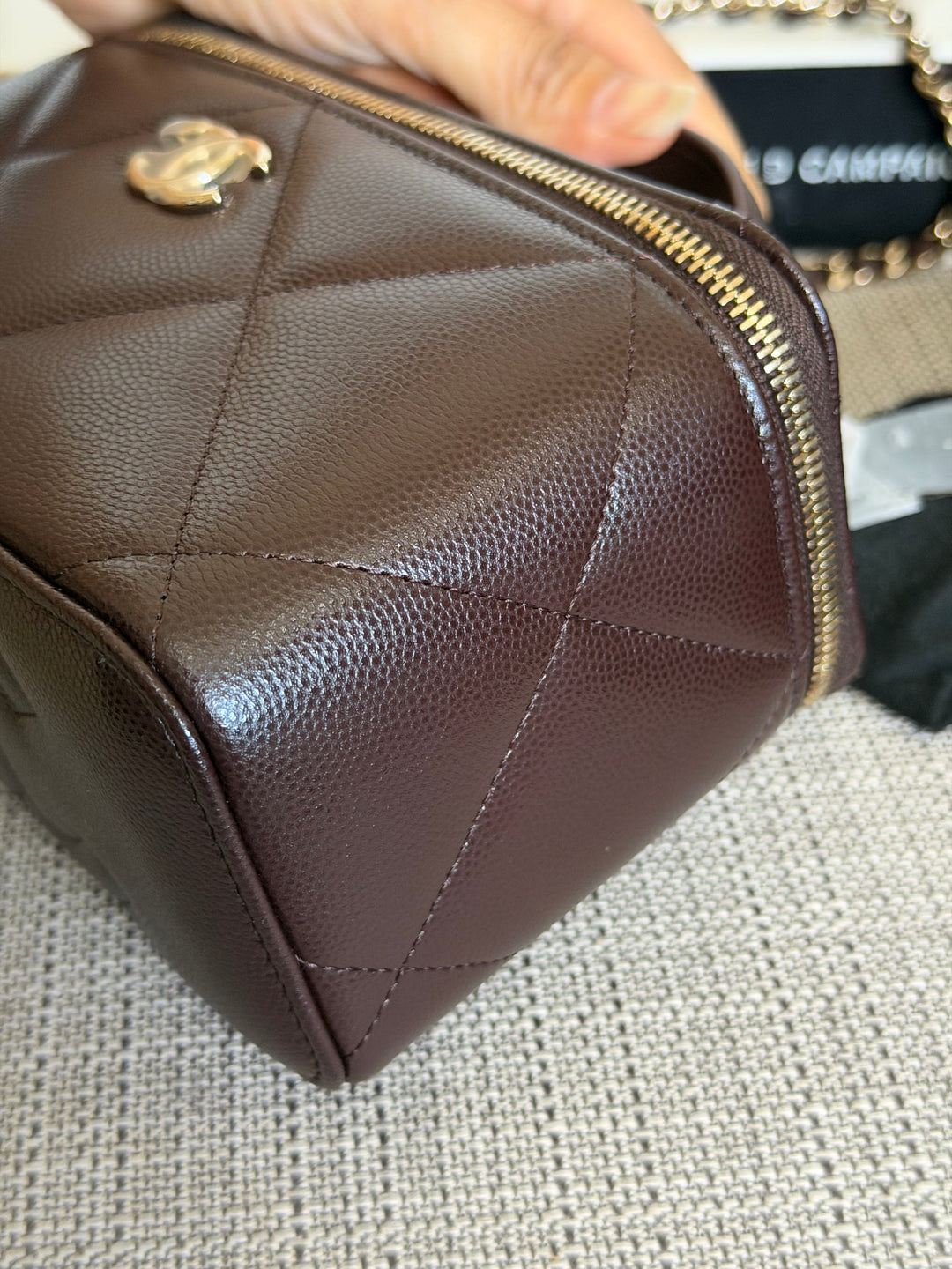 CHANEL 26S Dark Brown Caviar LGHW Small Vanity Case with Top Handle