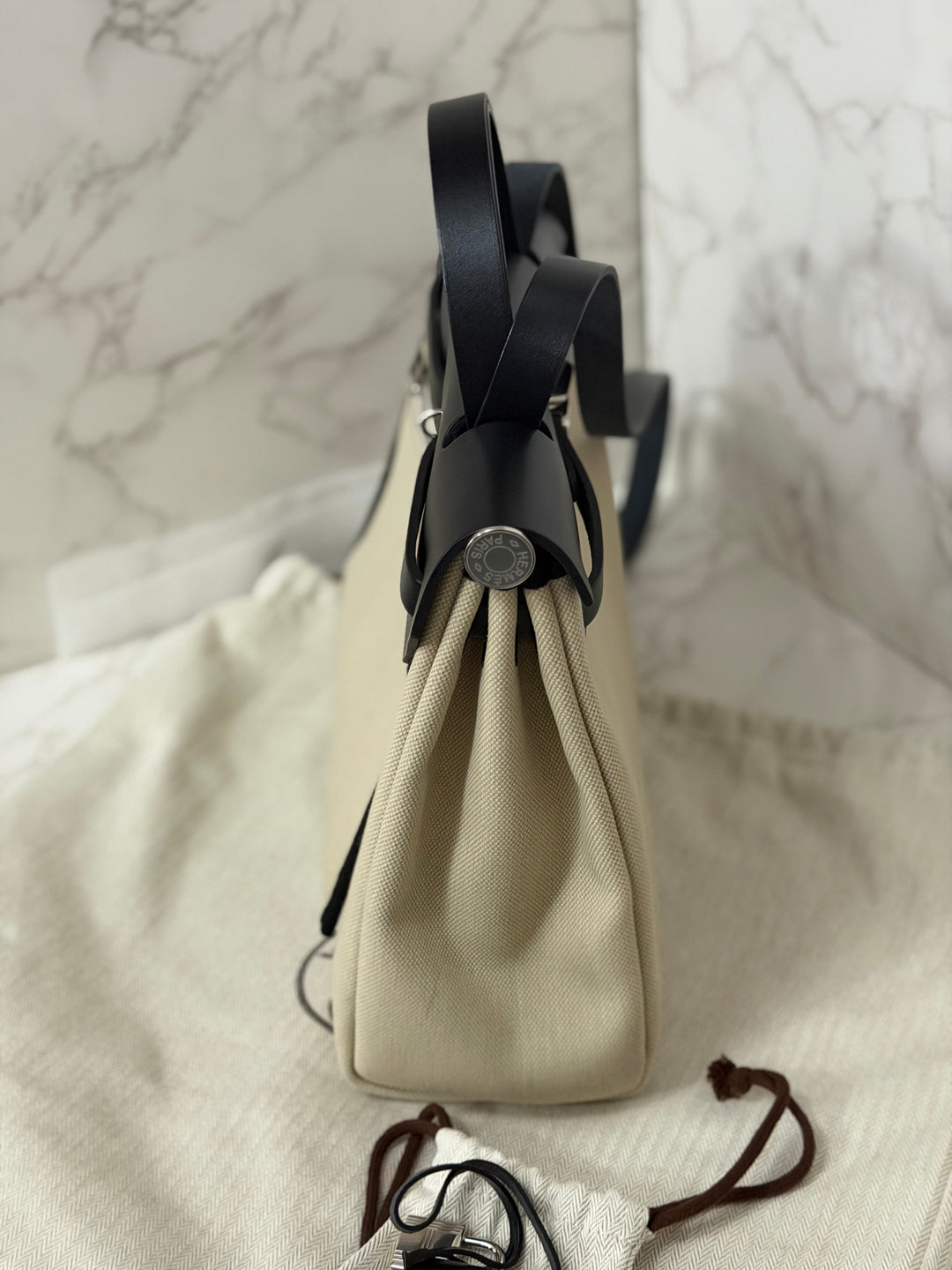 Hermes Herbag Zip 31 Bag in Noir/Beton Palladium Hardware