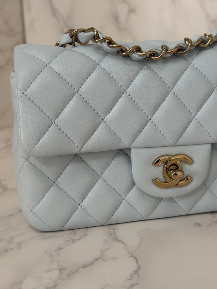 CHANEL 25S collection 2025 Light Baby Blue Lambskin LGHW Mini Rectangular Flap Bag