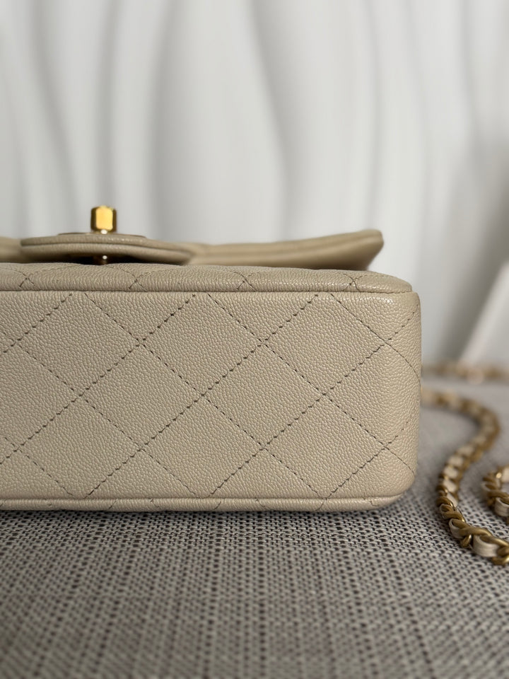 CHANEL 21S series 31 Beige Caviar Aged GHW Mini Rectangular Flap Bag with Top Handle 2021