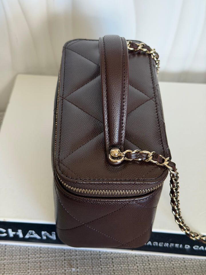 CHANEL 26S Dark Brown Caviar LGHW Small Vanity Case with Top Handle