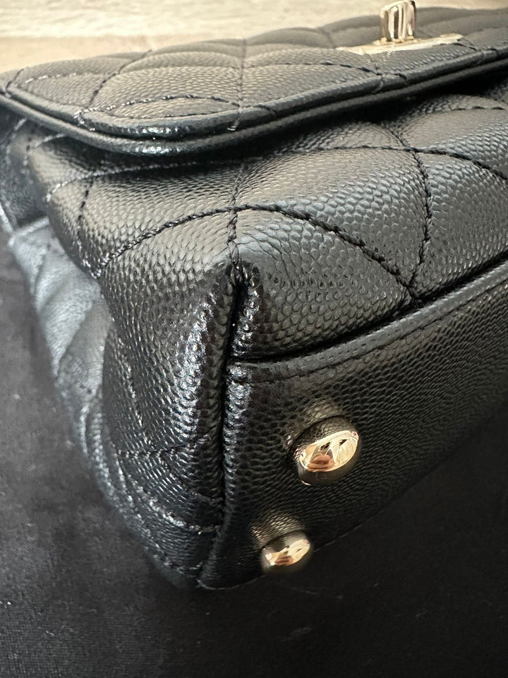 CHANEL Black Caviar LGHW Mini Coco Handle with Detachable Strap Microchip 7.5 inches