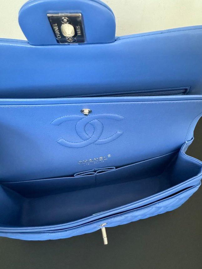 Chanel Blue Lambskin SHW ML Medium Timeless Classic Double Flap Bag