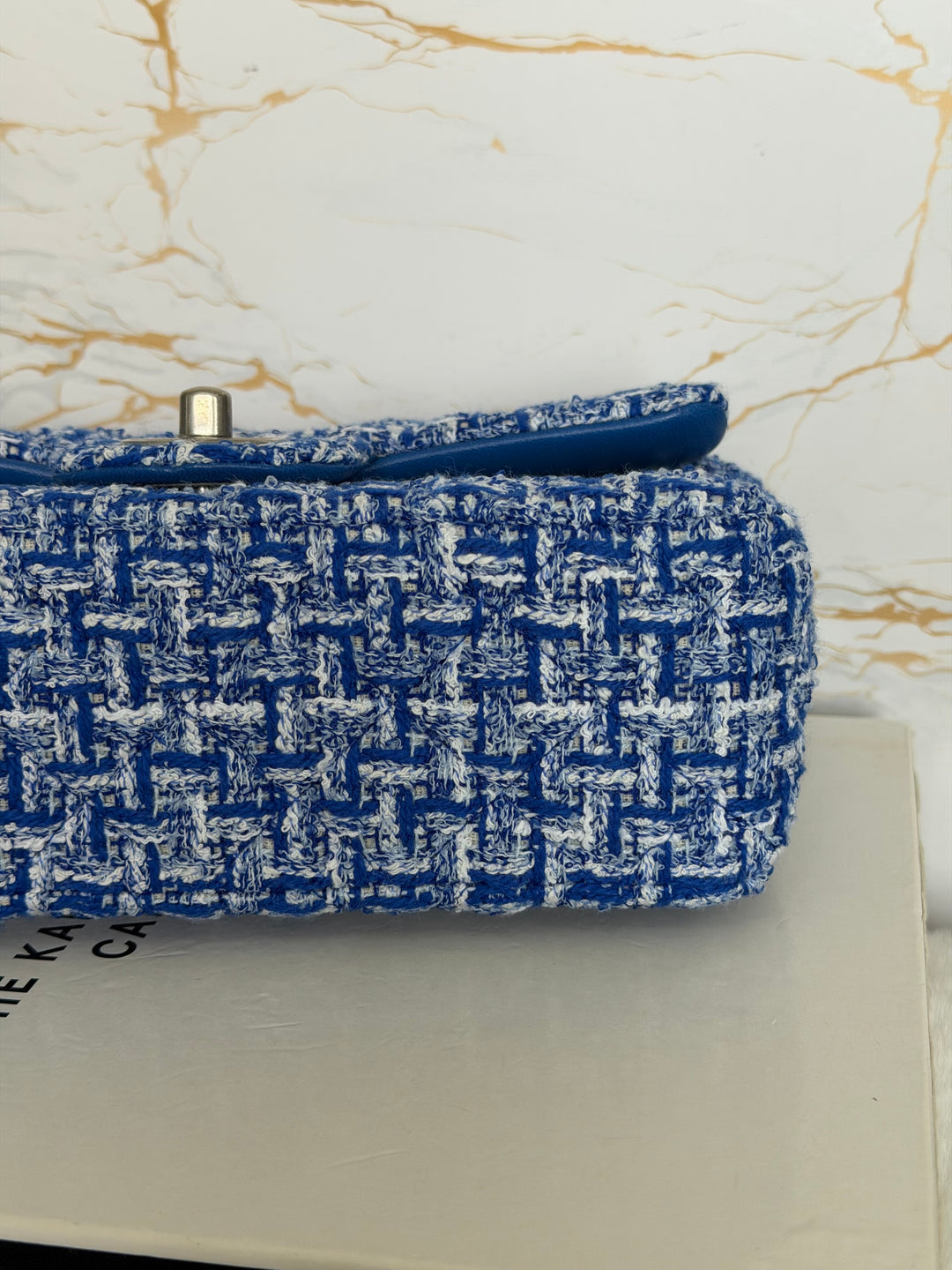 CHANEL 23P Cobalt Blue Muti Coloured Tweed Brushed SHW Mini rectangular flap bag 2023