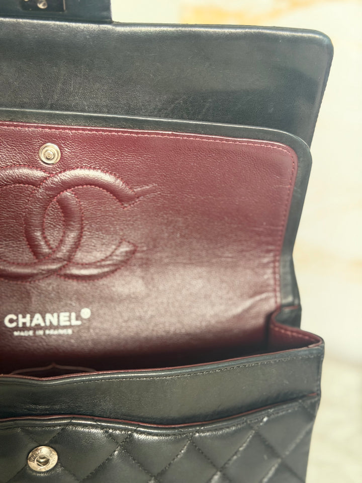 CHANEL series 12 Black Lambskin SHW Medium ML Timeless Classic Double Flap Bag 2011