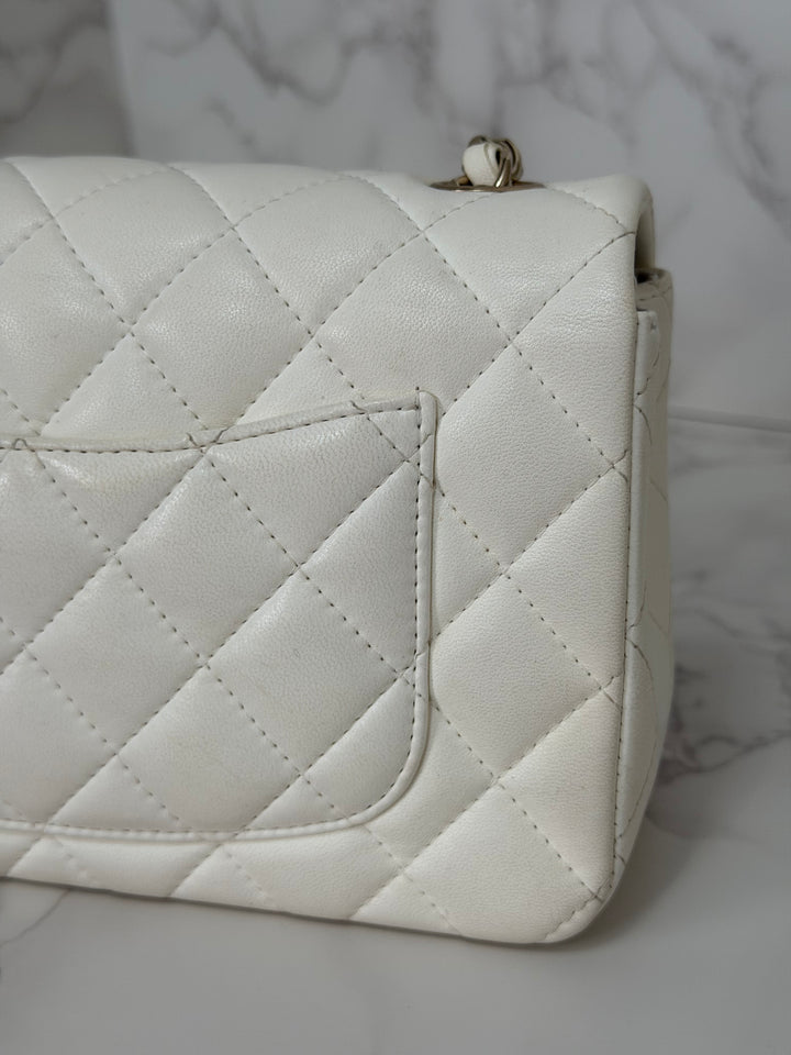 CHANEL series 23 2016 White Lambskin LGHW Mini Rectangular Flap Bag