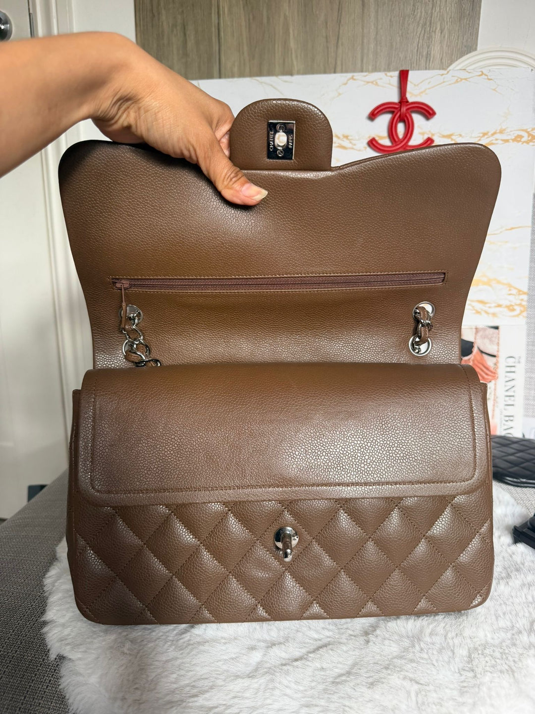 CHANEL series 15 Brown Caviar SHW Jumbo Classic Double Flap Bag 2011