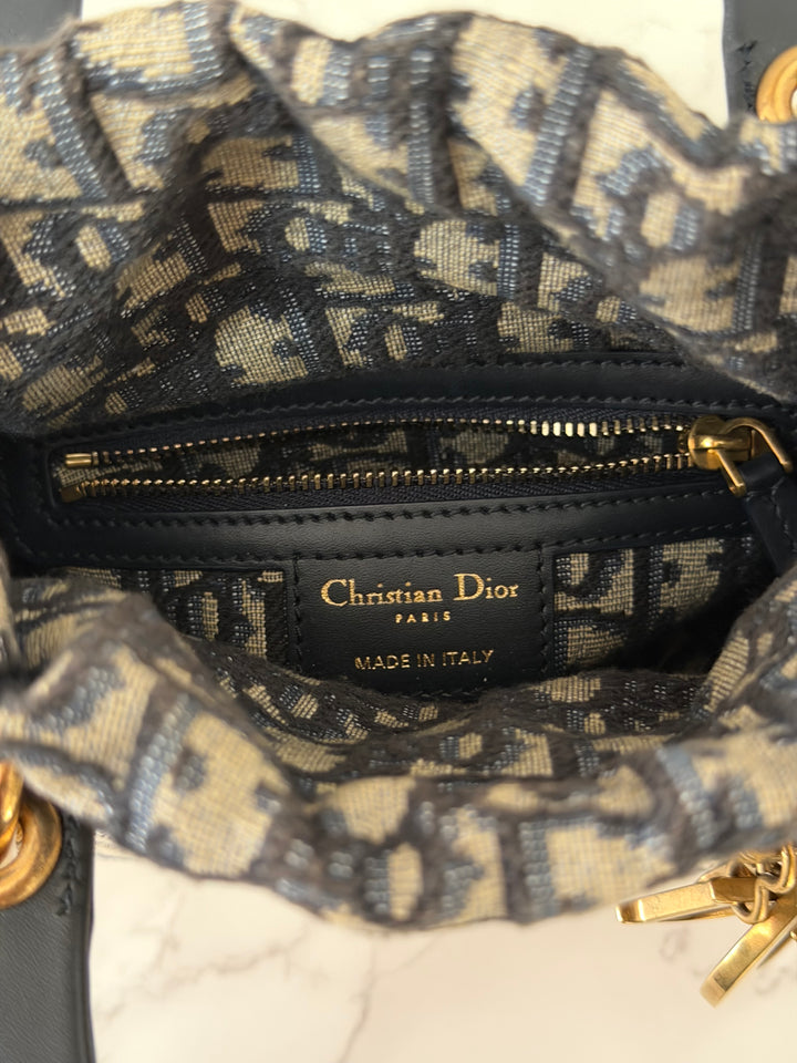 DIOR Lady Dior Wicker Bag Oblique Canvas in Black and Cream size Mini