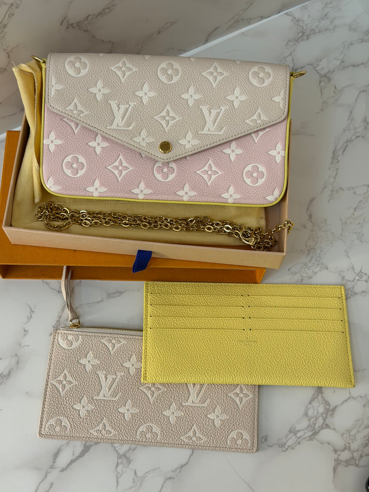 LOUIS VUITTON LV Pochette Felicie 2022 Pink/Beige/Yellow Emprinte Leather