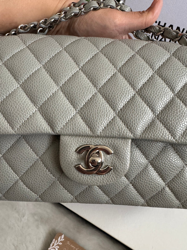 CHANEL series 19 Grey Caviar SHW Medium ML Double Flap Bag 14B collection 2014