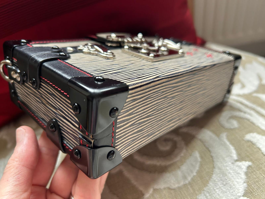 LOUIS VUITTON Red White and Black Leather Trunk Petite Malle with Silver Hardware 2015