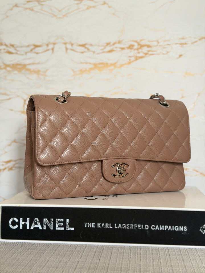 CHANEL series 13 Dark Beige Taupe Caviar SHW Medium ML Classic Double Flap Bag 2011