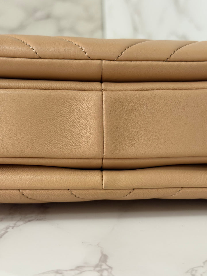 CHANEL series 27 2018 Dark Beige Lambskin LGHW Trendy CC Flap Bag size Small with Top Handle and detachable strap