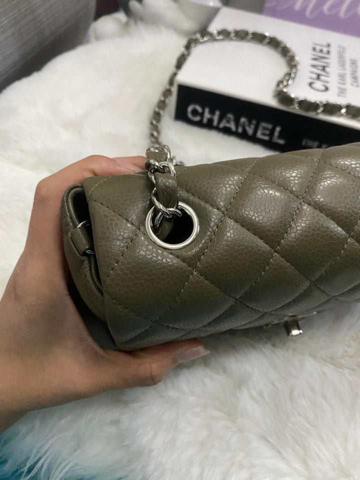 Chanel series 17 2012 Khaki Green Caviar SHW Mini Rectangular Flap Bag