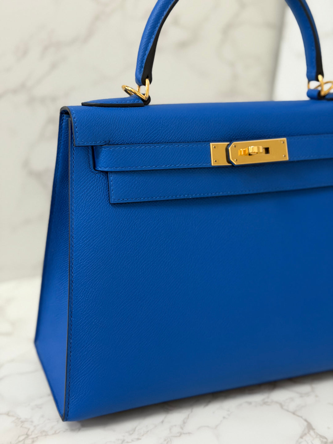 Hermes Blue Hydra Epsom Sellier Kelly 28 GHW Stamp C 2018