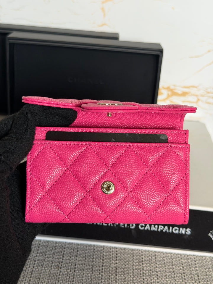 CHANEL Pink Caviar LGHW Classic Flap Snap Card Holder 2022 22K collection