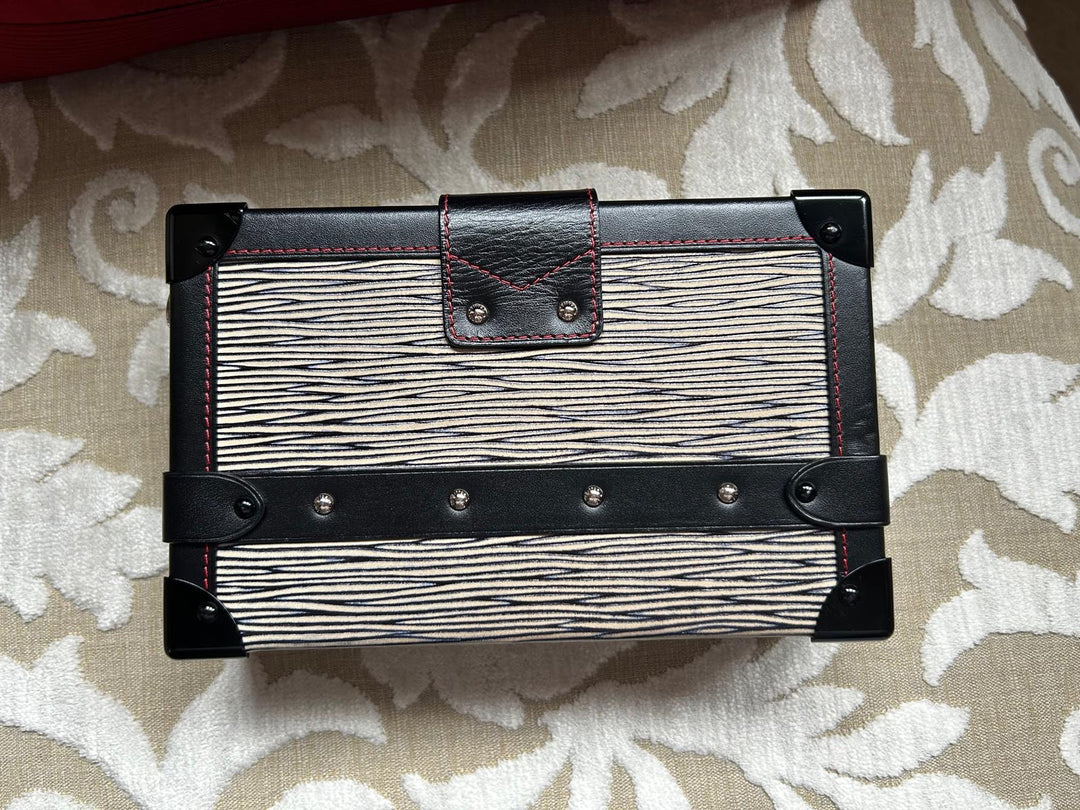 LOUIS VUITTON Red White and Black Leather Trunk Petite Malle with Silver Hardware 2015