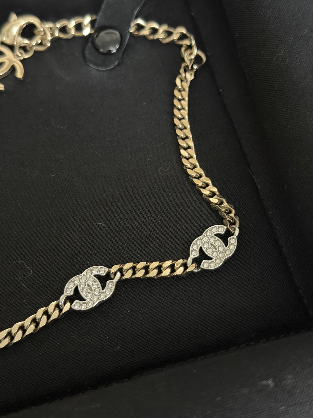 CHANEL Crystal CC Choker Necklace in Silver and Light Gold Hardware