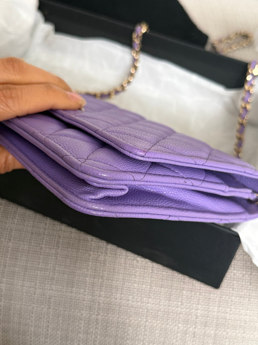 CHANEL series 28 20C Purple Caviar LGHW Classic Wallet on chain (WOC)