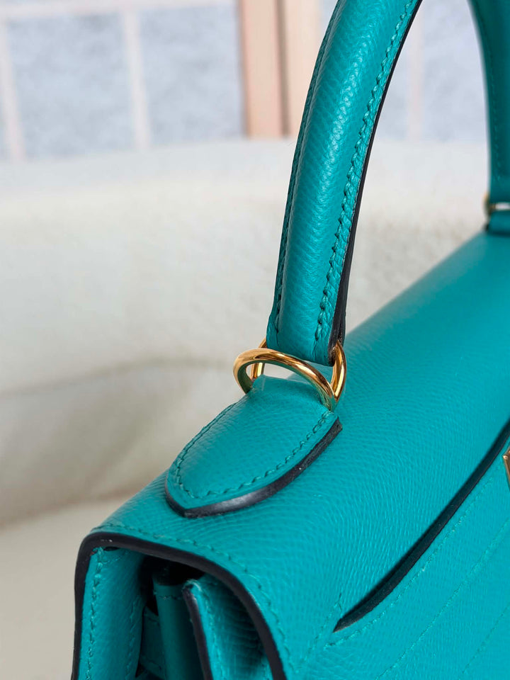 HERMÈS Kelly 28 Epsom Leather Sellier Special Order Bleu Paon GHW Stamp D 2019