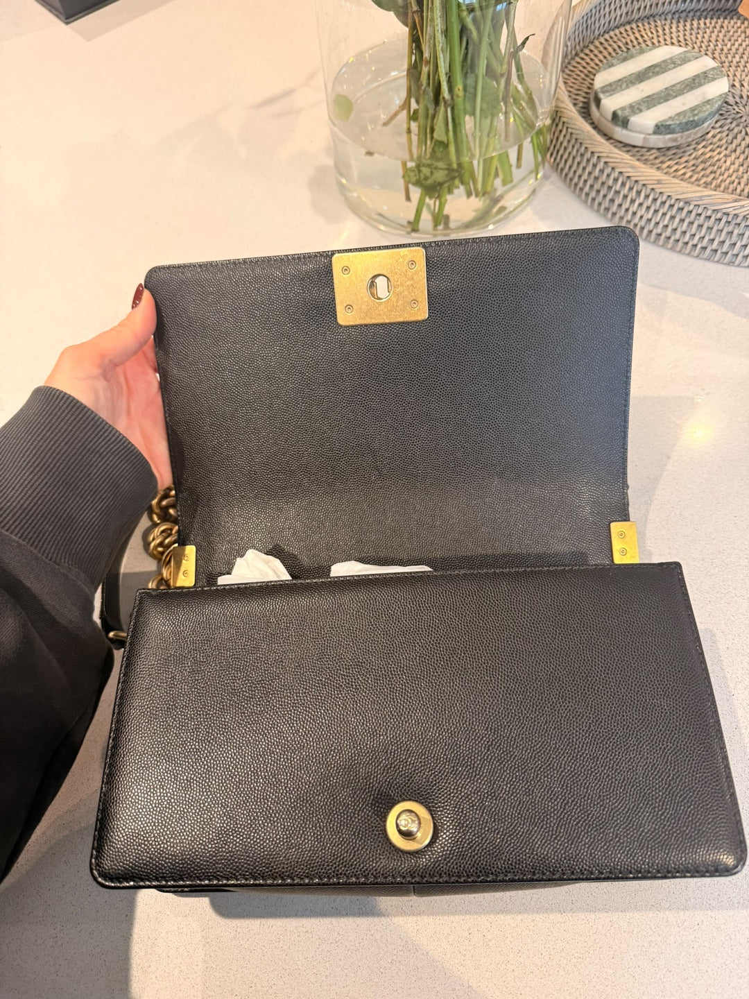 CHANEL series 29 2019 Black Caviar aged GHW Le Boy Flap Bag size Old Medium 25 cms