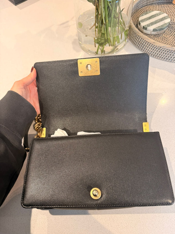 CHANEL series 29 2019 Black Caviar aged GHW Le Boy Flap Bag size Old Medium 25 cms